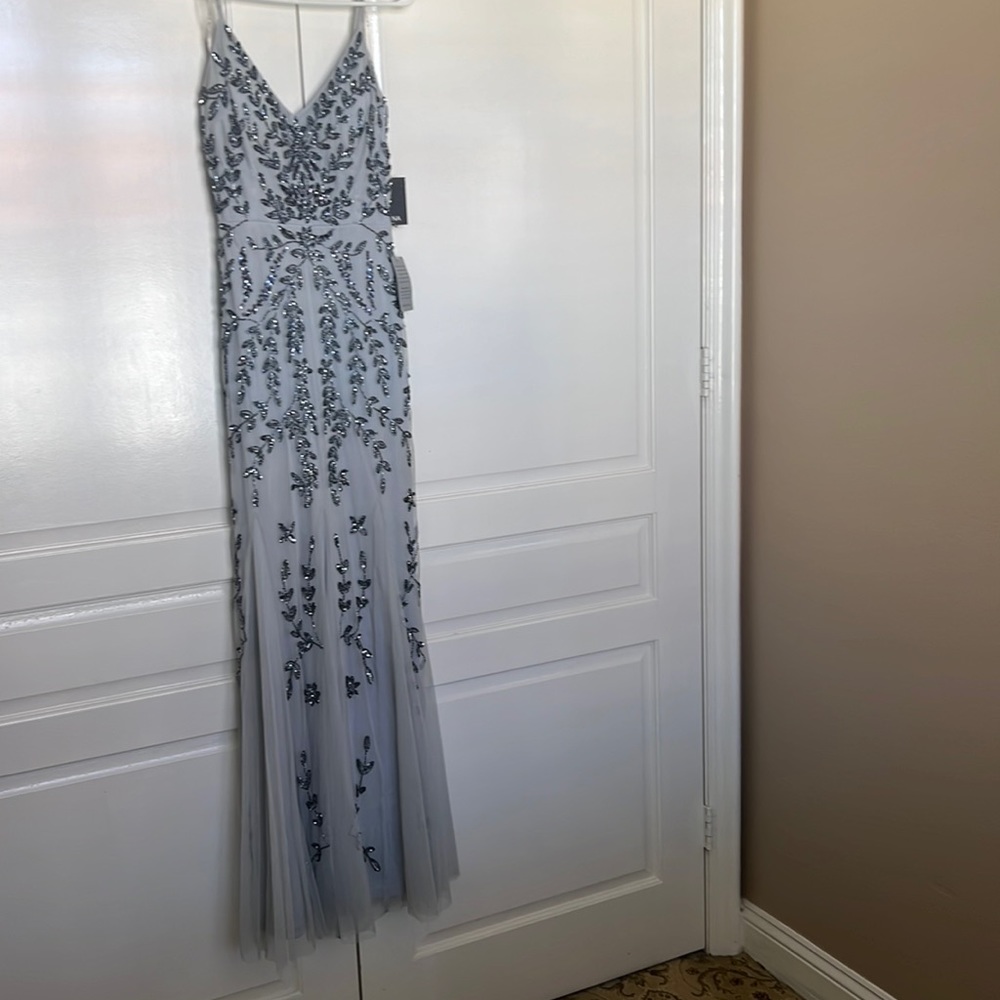 Marina, blue dress with beading, long